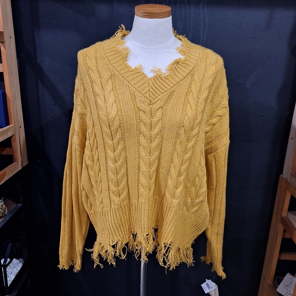 Rewind Yellow Cable Knit Womens Sweater 1X